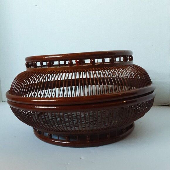 Vintage RARE Asian Brown Basket Food Storage 10in - Picture 12 of 12
